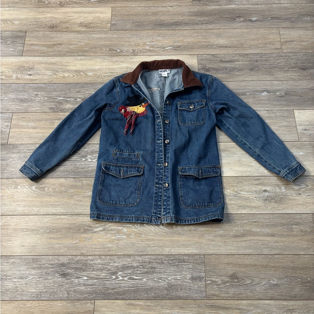 Haiks Jean Jacket Sz S Snowmen Patches Chore Country Winter Christmas Vtg